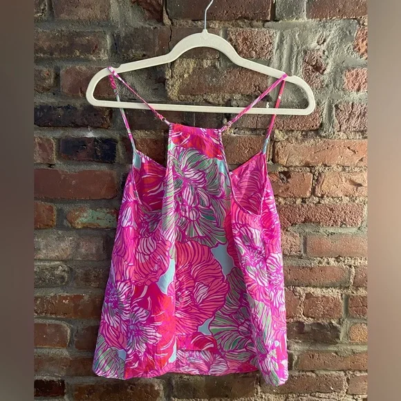 Lilly Pulitzer Pink Peony Dusk Racer Silk Tank Top Size Medium - Picture 4 of 4